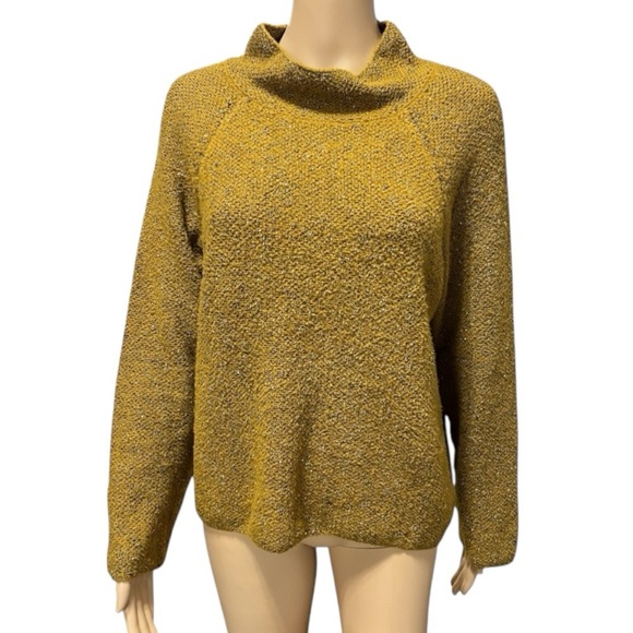Eileen Fisher Boxy Long Sleeve Golden Yellow Funnel Neckline Sweater Size M - Picture 1 of 9